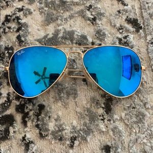 RayBan Blue Flash Lens Aviator Gold Frame